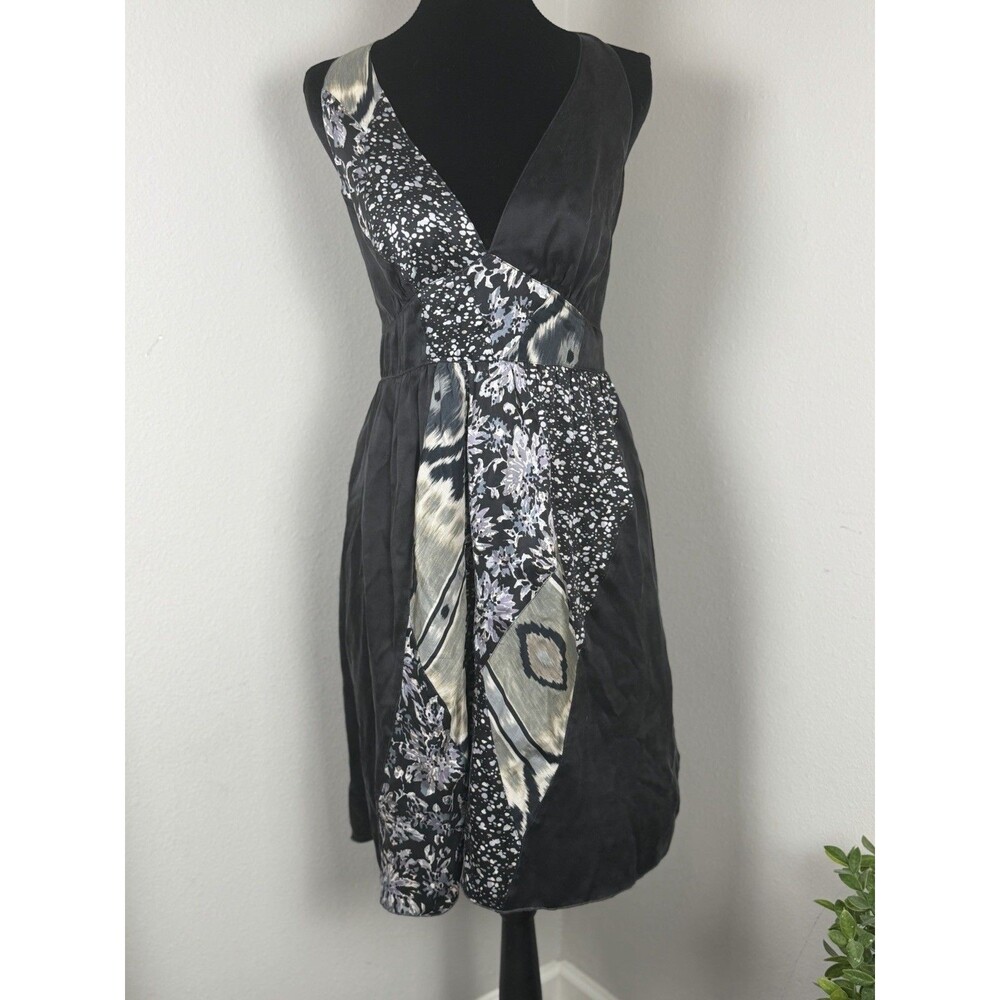 Burning Torch 100% Silk Black Patchwork Wrap Dress – Size M